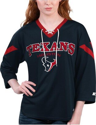 Women's Starter Navy Houston Texans Rally Lace-Up 3/4 Sleeve T-shirt