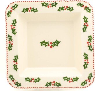 Natal Collection Festive 13.6 Ceramic Deep Square Serving Platter, Holiday Holly Design, Multicolor