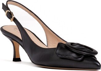 Beautiisoles by Robyn Shreiber Made in Italy Oralia Black Leather Work Evening Kitten Heel Leather Slingback
