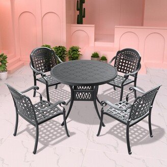 / 5-Piece Set Of Cast Black Aluminum Patio Furniture With Seat Cushions