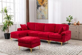 Calnod Living Room Sectional Sofa, L-Shaped Upholstered Couch with Movable Ottoman, Convertible Modular Sofa with Gold Metal Legs-AC