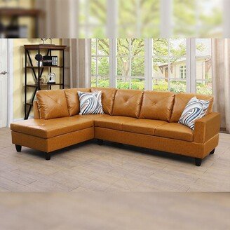 Star Home Living Faux Leather Sectional Sofa Set in Ginger Finish