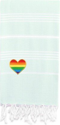 100% Turkish Cotton Lucky Cheerful Rainbow Heart Pestemal Beach Towel - Soft Aqua