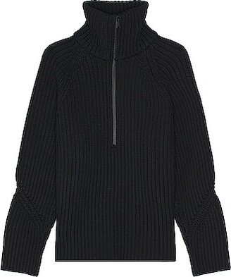 Wool and Nylon Zip Mock Sweater in Black