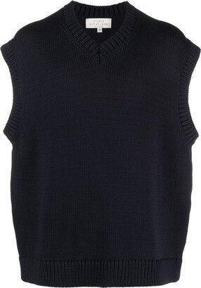 V-neck cotton-blend knitted vest-AA