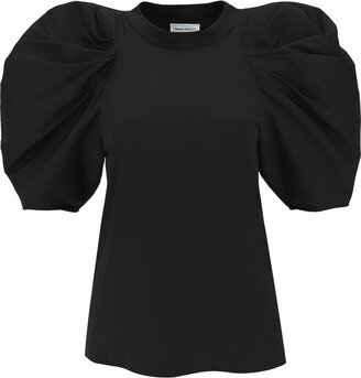 Ruched Puff-Sleeved T-Shirt