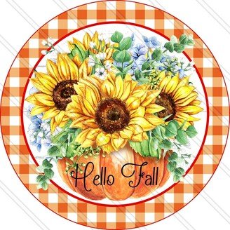 Hello Fall Sign - Sunflower Pumpkin Autumn Wreath Metal