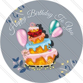 Happy Birthday Sign - Cake Balloons Day Confetti Metal