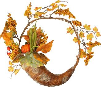 Northlight Fall Leaves Berries and Pumpkins Artificial Thanksgiving Cornucopia Wreath Unlit, 18