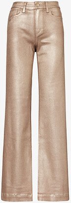 Womens Pink Champagne Lc Leenah Metallic-finish Mid-rise Wide-leg Rayon-blend Denim Jeans