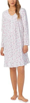 Long Sleeve Short Gown (White Ground Floral) Women's Pajama