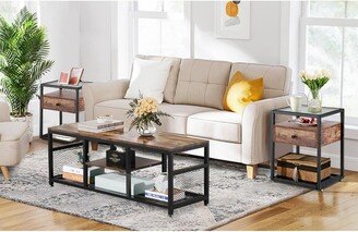 Taomika 3 Pieces Modern Coffee Table Set with Storage Shelves,Brown/Black Sets