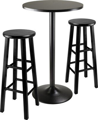 3-Piece Round Black Pub Table with Two 29 Wood Stool Square Legs