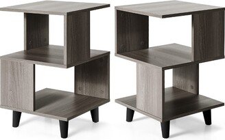 2 PCS Nightstand Set Modern Side End Table Storage Shelf Grey