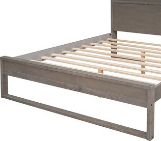 Platform Bed with Storage Headboard,Sockets and USB Ports,Full Size Platform Bed,Antique Gray