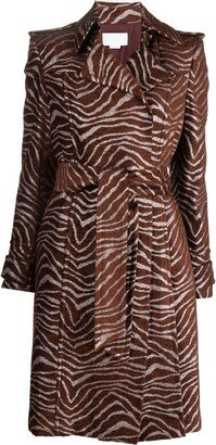 Zebra-Print Belted Trench Coat