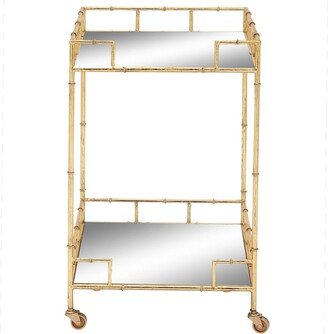 Contemporary Square Bar Cart with 2 Mirrored Trays Gold - Olivia & May