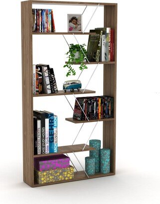 IGEMAN Walnut/Chrome Etagere Large Organizer Open Back 6 Shelves Industrial Bookshelf