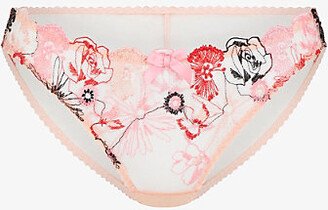 Womens Pink/red Zuri Floral-embroidered id-rise esh Briefs