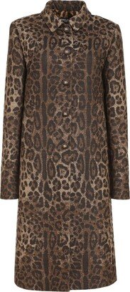 Single-Breasted Leopard Jacquard Coat