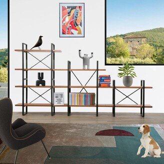 Davee Furniture Orietta Adjustable JD Walnut Wood and Metal Step Display and Steel Etagere Bookcase - 106.3'' x 56.69'' x 12.52''