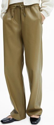 Women's Leather-Effect Elastic Waist Trousers