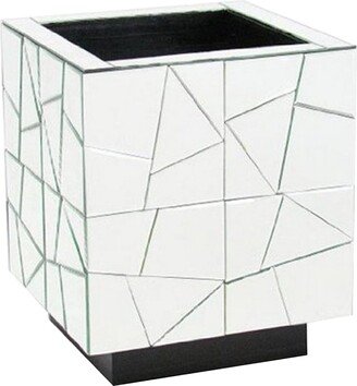 Wooden Stand with Geometric Mirror Inlay, Silver