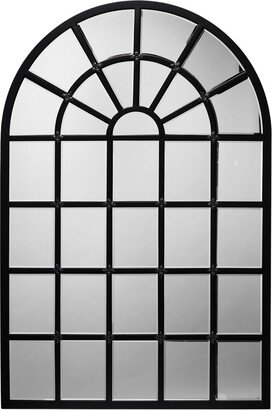 Mirror with Arch Metal Frame and Grid Design,Black and Silver