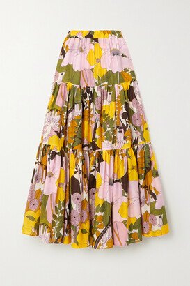 Big Tiered Floral-print Cotton And Silk-blend Maxi Skirt - Pink