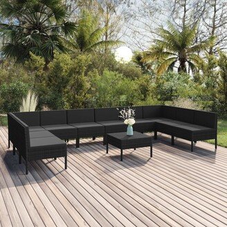 11 Piece Patio Lounge Set with Cushions Poly Rattan Black-AN