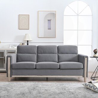 Solid Wood Three-Seater Sofa with Soft Cushions