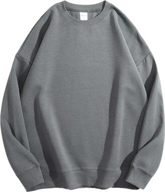 REHJJDFD Women's Cotton Solid Sweatshirt Round Neck Off Shoulder Couple Loose Sweatshirt Dark gray9 XXXL