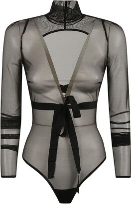 See-through Tie-waist Bodysuit