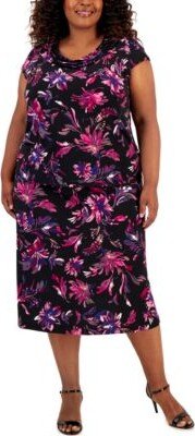 Plus Size Printed Cowl Neck Top Midi Skirt