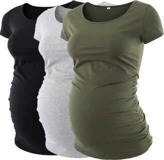 Love2Mi 3PCS Maternity Tops Short Sleeves Maternity Wear T-Shirt Casual Maternity Clothing