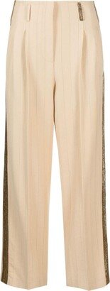 Pinstripe-Pattern High-Waisted Trousers