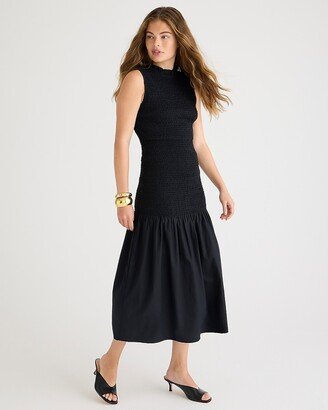 Smocked drop-waist dress in cotton poplin