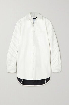 Oversized Pinstriped Leather Shirt - White-AA