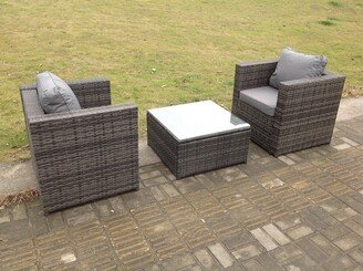 Fimous Rattan Garden Furniture Chairs Square Coffee Table Set