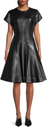 Vegan Leather Fit-&-Flare Dress