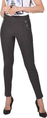 Frank Lyman Knit Pant With Faux Leather In Black