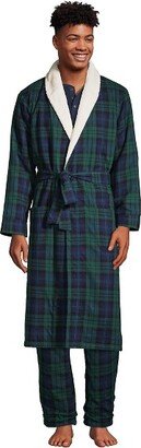 Men's High Pile Fleece Lined Flannel Robe - X-Small - Evergreen Blackwatch Plaid