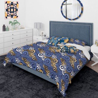 Designart 'Retro Luxury Waves In Gold And Blue III' Mid-Century Modern Duvet Cover Comforter Set