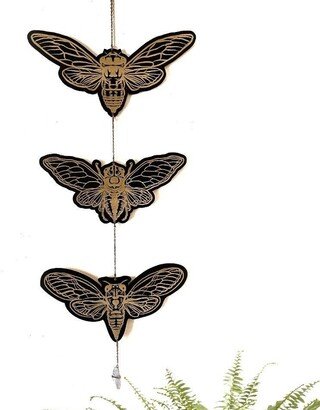 Cicada Garland, Stained Black Bug Wall Hanging, Wooden Insect Home Decor, Garland