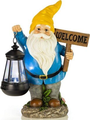 VP Home Welcome Gnome with Lantern Solar Powered LED Outdoor Decor Garden Light (Yellow Hat)