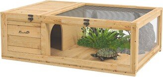 Wooden Tortoise House Indoor Turtle Habitat Enclosure Outdoor Reptile Cage for Lizards, Geckos, Yellow