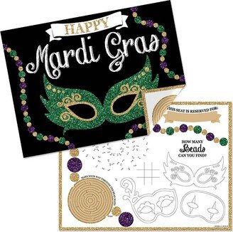 Big Dot of Happiness Mardi Gras - Paper Masquerade Party Coloring Sheets - Activity Placemats - Set of 16