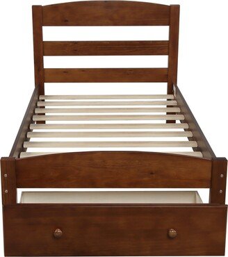 BESTCOSTY Platform Twin Bed Frame with Storage Drawer and Wood Slat Support