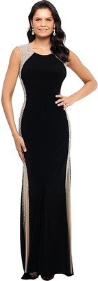 Long Ity with Caviar Beaded Sides (Black/Nude/Silver) Women's Dress