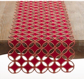 Saro Lifestyle Buche de Noel Collection Holiday Cutwork Design Table Runner, 16x68, Red